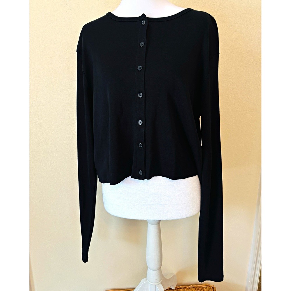 Women's Black Button-Front Cardigan XL Crew Neck Long Sleeve closet staple